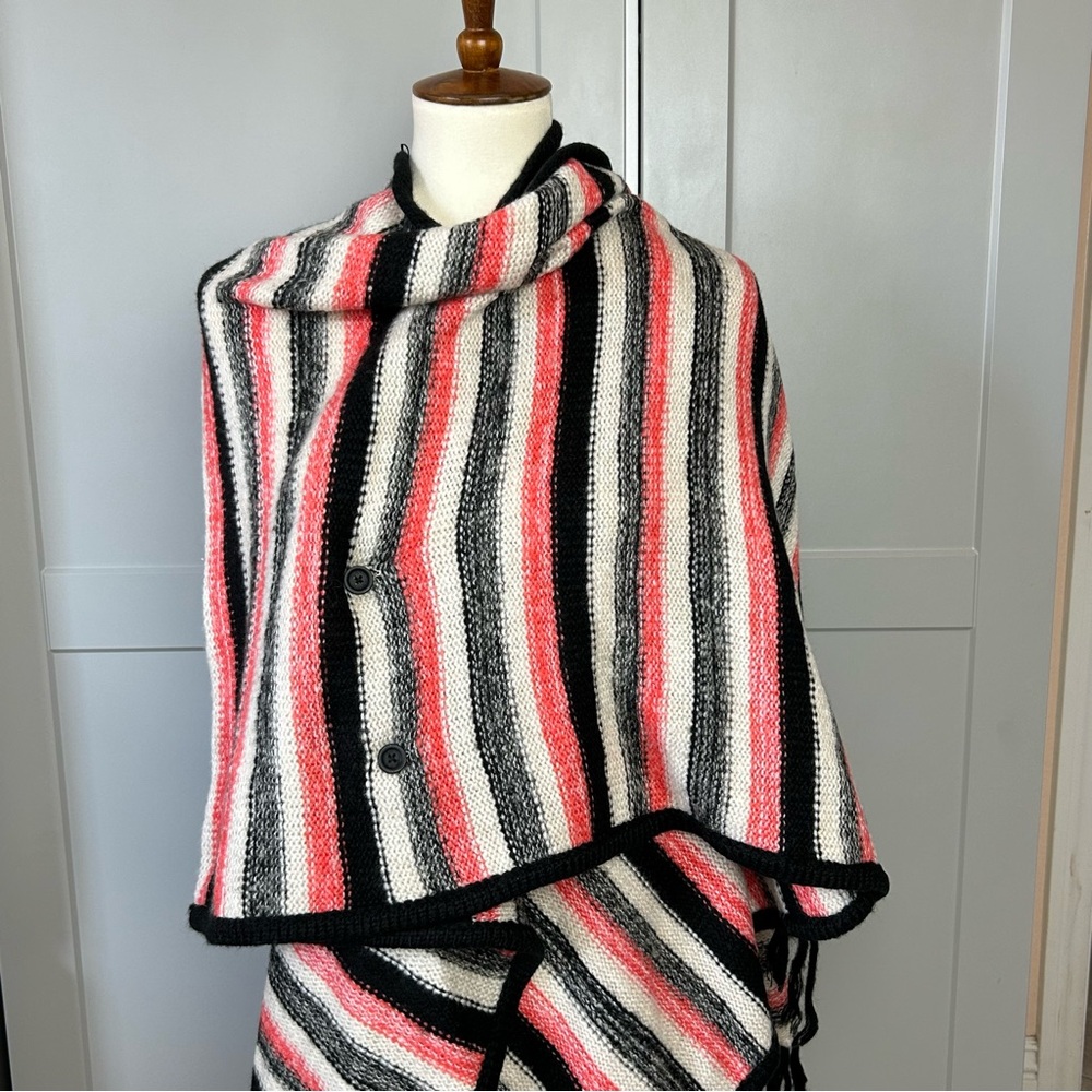 Kensie Womens OS Striped Multicolor Knit Shawl Oversized Fringed Office Wear - Picture 6 of 8